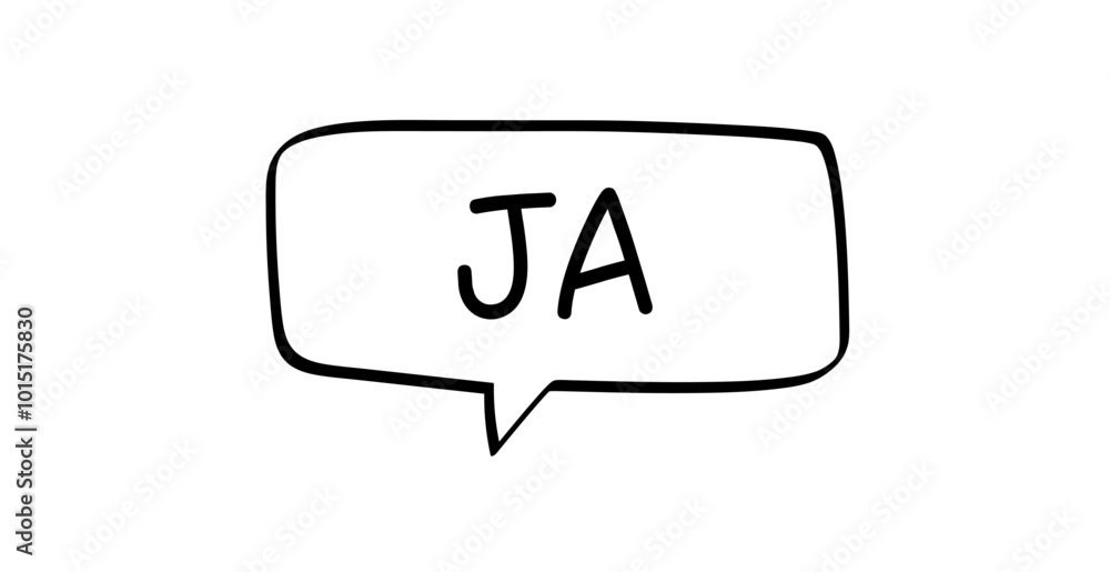 JA - Sprechblase mit deutschem Text, Wort in schwarz in schwarzer Blase isoliert auf weißem Hintergrund, Konzept, Vektor Illustration JA - Sprechblase mit deutschem Text, Wort in schwarz in schwarzer Blase isoliert auf weißem Hintergrund, Konzept, Vektor Illustration