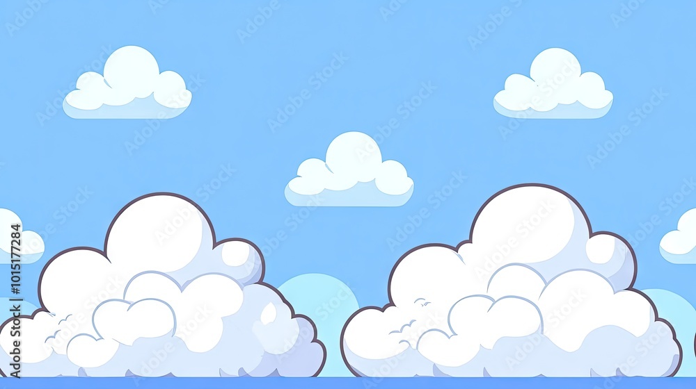 White fluffy clouds form a natural border against a blue sky, with a clear space in the middle for creative design or text. White fluffy clouds form a natural border against a blue sky, with a clear space in the middle for creative design or text.