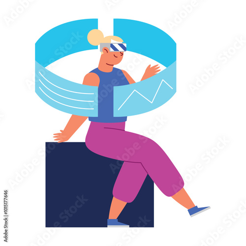 woman with goggles and vr world