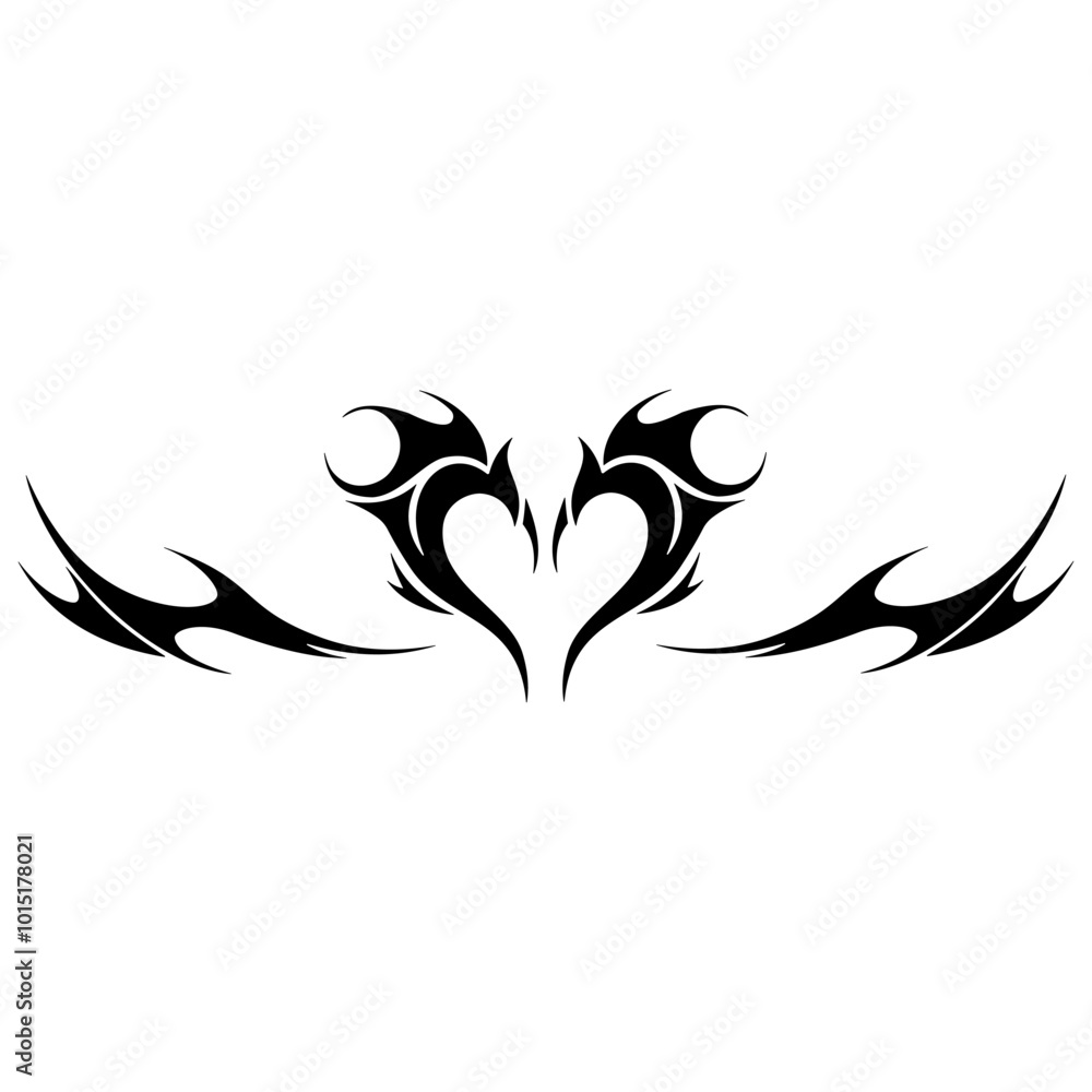 Fototapeta premium Tribal shape black silhouette with abstract heart. Gothic tattoo design. Trendy y2k 