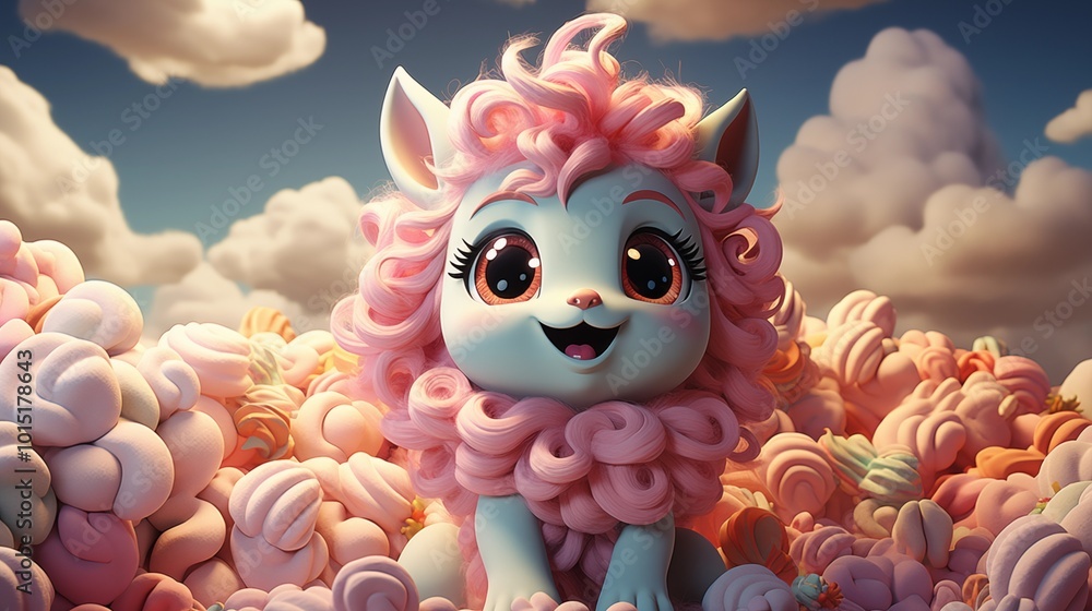 Abstract 3d cute cartoon image of unicorn and rainbow on clouds, cute unicorn background, toy store wallpaper, kids room wallpaper, children's book illustration Abstract 3d cute cartoon image of unicorn and rainbow on clouds, cute unicorn background, toy store wallpaper, kids room wallpaper, children's book illustration