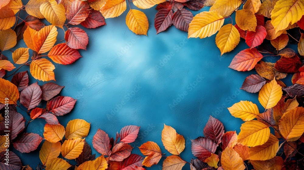 Fototapeta premium Colorful autumn leaves and berries create a beautiful frame