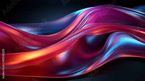 Abstract fluid iridescent holographic curved wave in motion colorful gradient design on black background