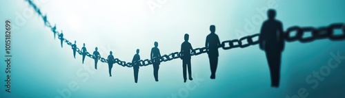 Corporate figures in a cascading chain of blame, representing authority and diminishing power, in a minimalist illustration style photo