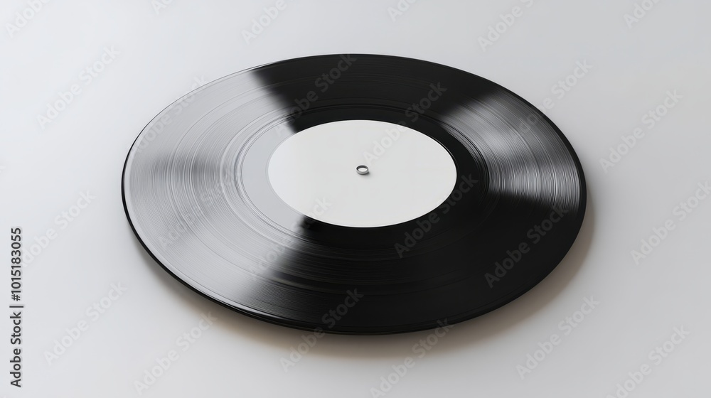A mockup of a classic vinyl record on a white surface, with a blank cover, ideal for music-related branding A mockup of a classic vinyl record on a white surface, with a blank cover, ideal for music-related branding