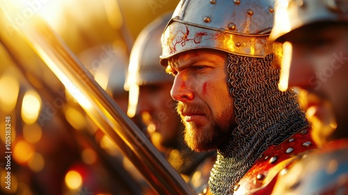 Warriors in Armor Against a Golden Sunset