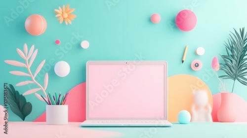 Laptop screen displaying a finished digital illustration with various software tools open, highlighting the process.