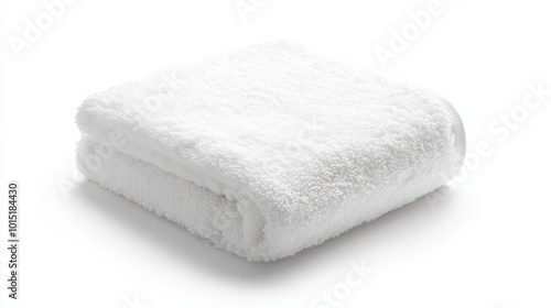 A mockup of a fluffy towel neatly folded on a pristine white background, perfect for spa or hotel promotions