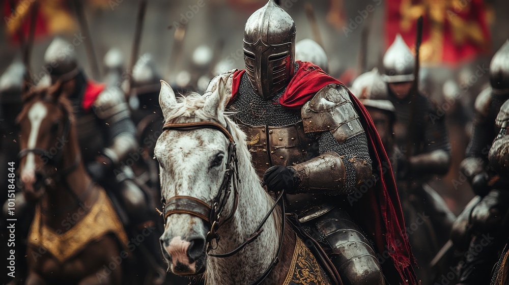 Brave Knight in Armor Leading Cavalry Charge Brave Knight in Armor Leading Cavalry Charge