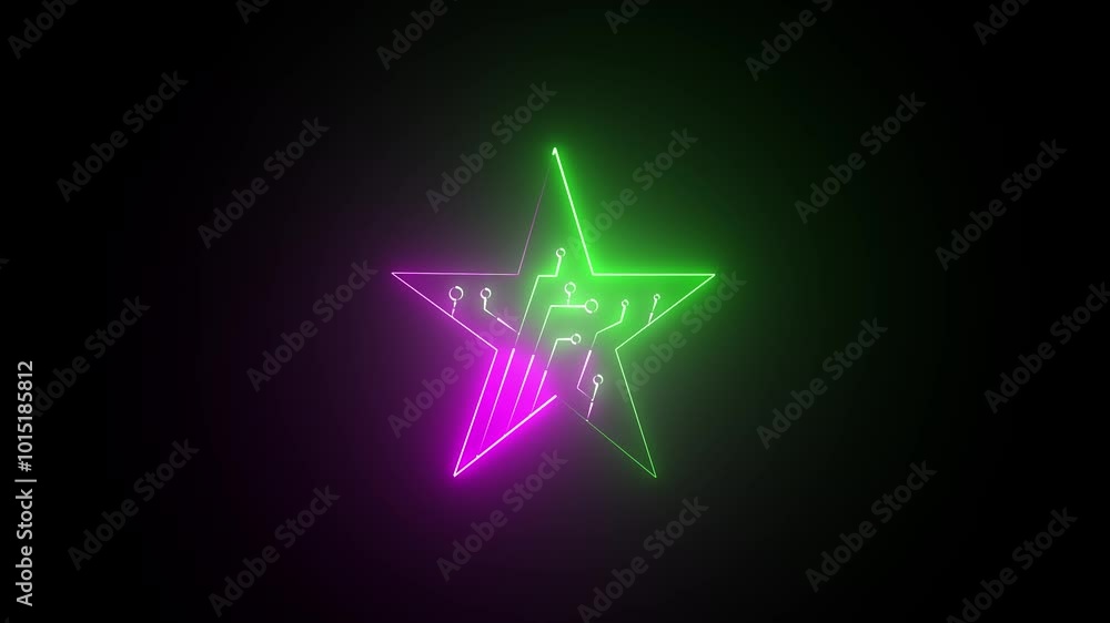 Neon light star frame loading icon background. Abstract neon shine glowing color star icon animation on background. Neon light star frame loading icon background. Abstract neon shine glowing color star icon animation on background.