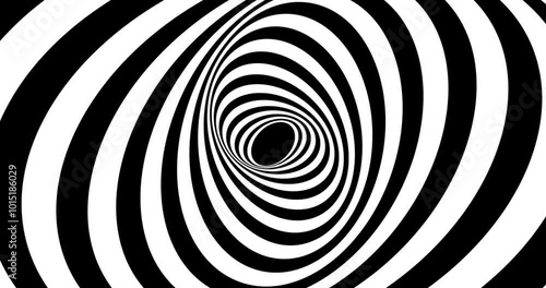 Moving hypnotic spiral. Psychedelic animated spiral and slow rotation. Black and white background with hypnotic expanding collapsing spiral. Seamless loop. 