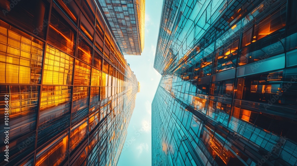 Movie lens, movie poster, close-up, DJI drone shooting, glass building, glass curtain wall is on the right side of the picture, the left side of the picture is relatively blank, below is a modern city Movie lens, movie poster, close-up, DJI drone shooting, glass building, glass curtain wall is on the right side of the picture, the left side of the picture is relatively blank, below is a modern city