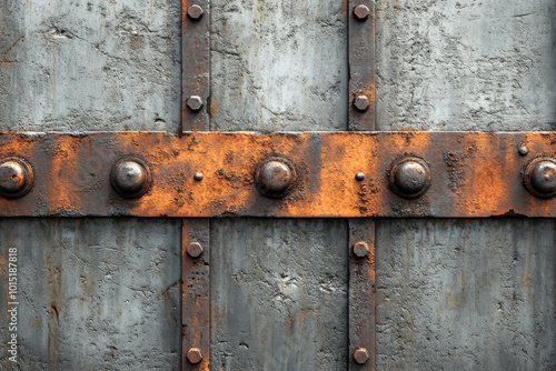 Concrete wall with rusty metal elements