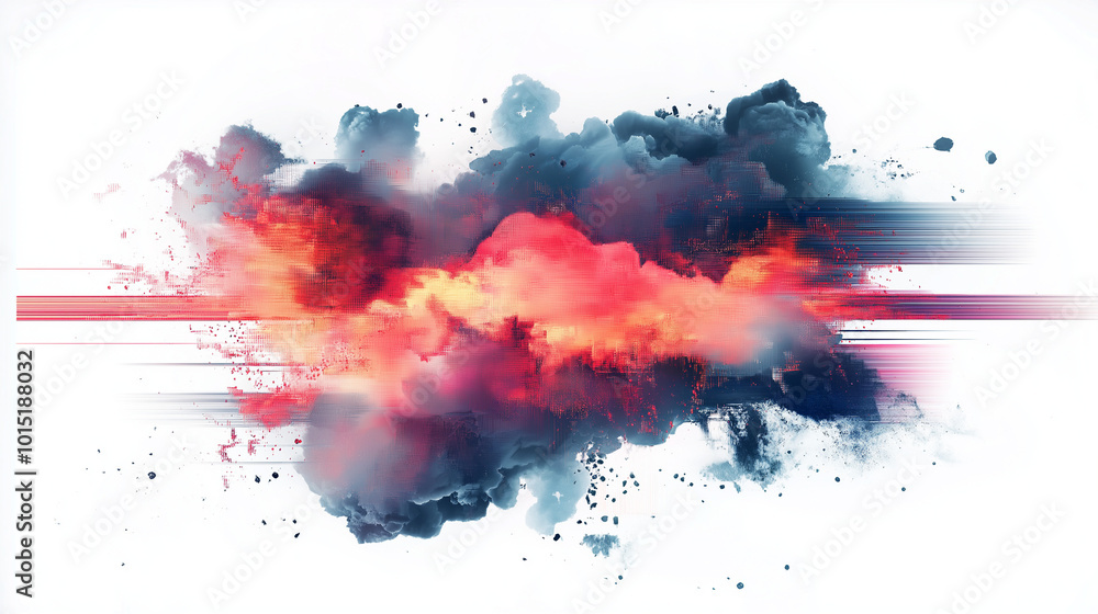 Vibrant explosion of colors and smoke swirling against a white background during a creative artistic event Vibrant explosion of colors and smoke swirling against a white background during a creative artistic event