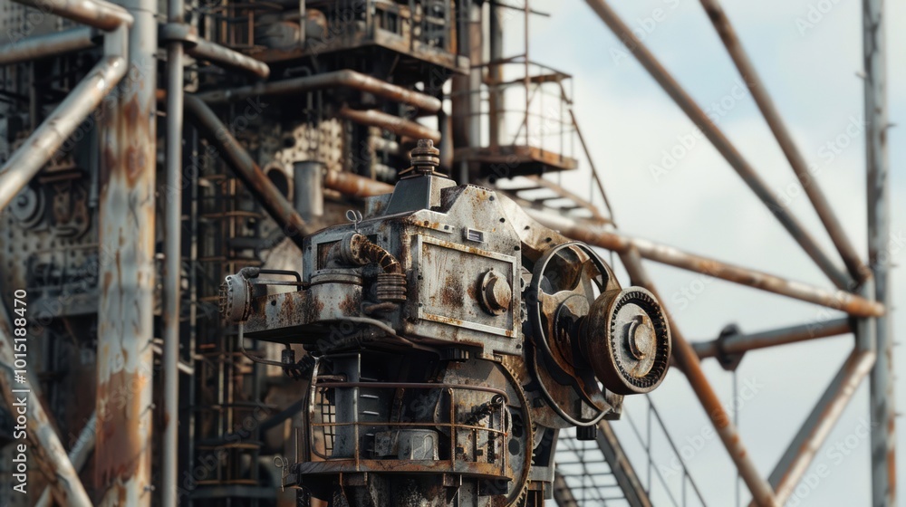 Rusted Metal Gear Mechanism on a Steel Structure Rusted Metal Gear Mechanism on a Steel Structure