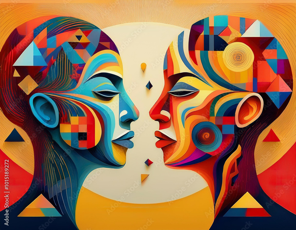 Obraz premium Human face profile demonstrating cognitive psychology or psychotherapy concept, mental health, brain problem, and bipolar personality disorder