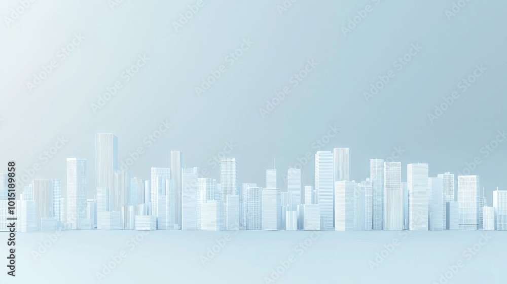 White cityscape background with buildings and skyscrapers on a light blue gradient, 3D rendering illustration of an urban landscape with copy space, minimalist style, high resolution, highly detailed White cityscape background with buildings and skyscrapers on a light blue gradient, 3D rendering illustration of an urban landscape with copy space, minimalist style, high resolution, highly detailed