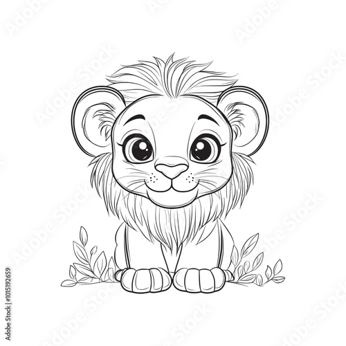 Baby lion drawing for kid coloring book photo