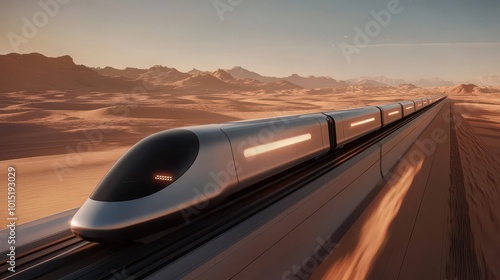 Futuristic Maglev Train in a Desert Landscape
