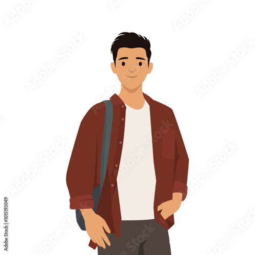 Young college students with backpack. Flat vector illustration isolated on white background