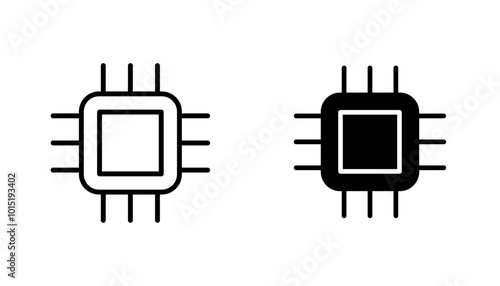 CPU vector icon set in black and white color.