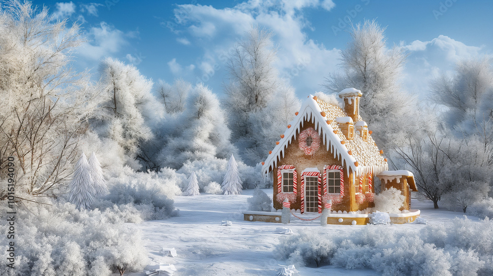 A gingerbread house in a winter forest. AI Generated A gingerbread house in a winter forest. AI Generated