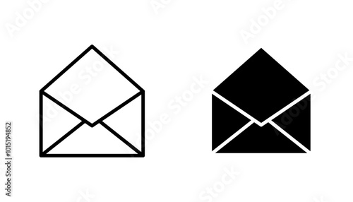 Open envelope vector icon set in black and white color.