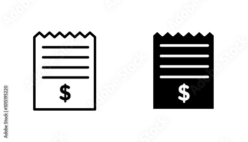 Receipt vector icon set in black and white color.