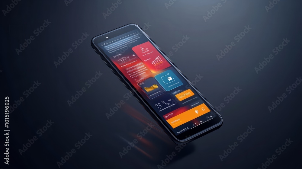 Floating smartphone with an app interface: A modern smartphone displayed on a transparent background, showcasing an interactive app interface, perfect for tech promotions Floating smartphone with an app interface: A modern smartphone displayed on a transparent background, showcasing an interactive app interface, perfect for tech promotions