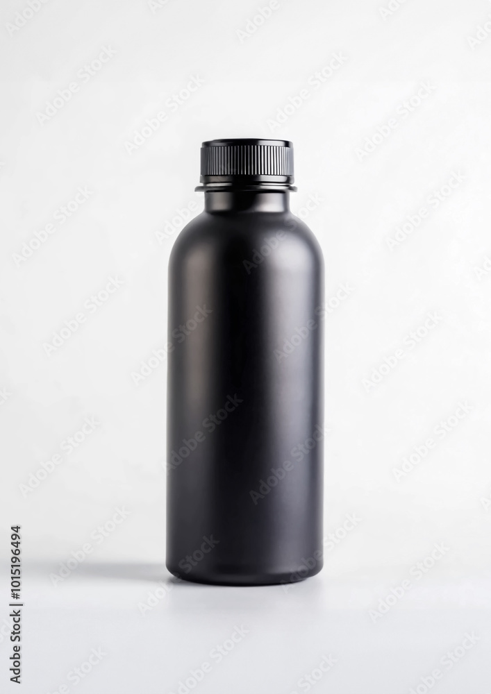 3d illustration render for a Black plastic bottle with a black cap mockup template design isolated on a white background 3d illustration render for a Black plastic bottle with a black cap mockup template design isolated on a white background