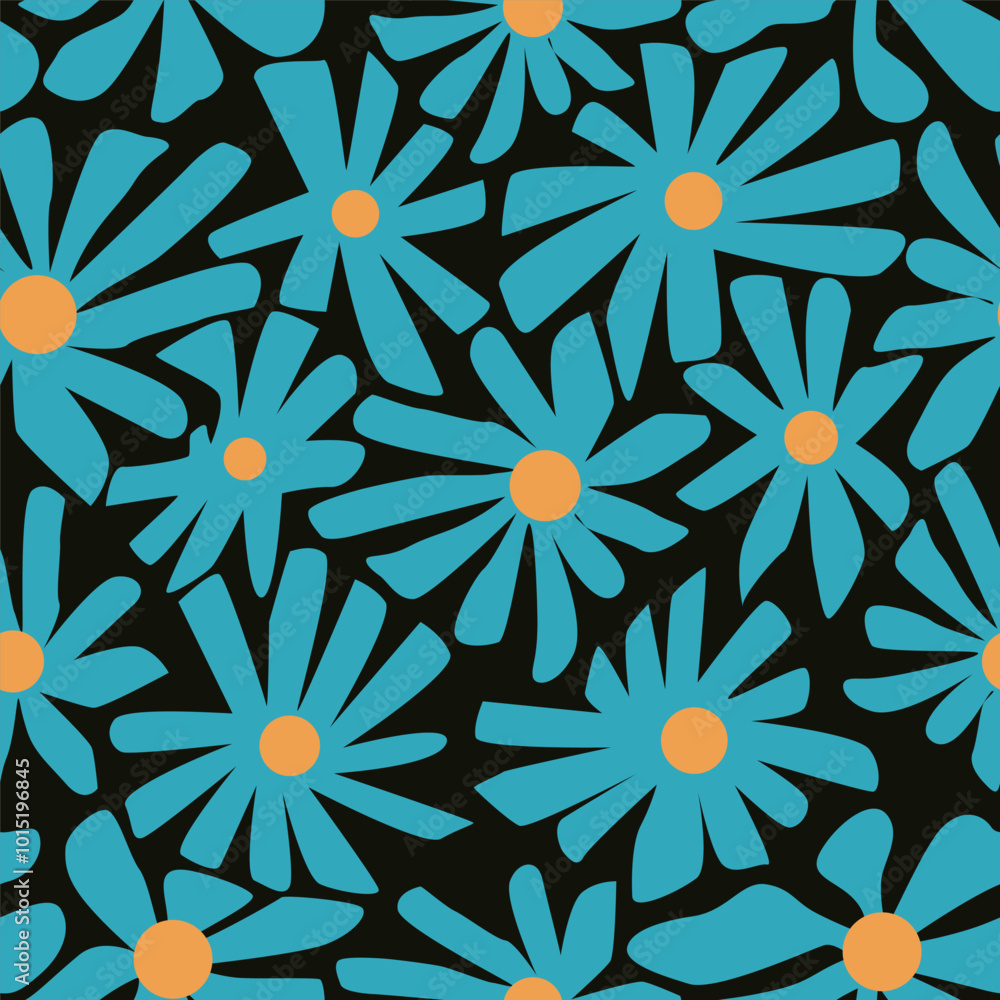 Fototapeta premium blue seamless vector stock flowers with leaves pattern on cream background