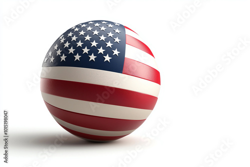 American Flag Wrapped Around Globe on White Background 