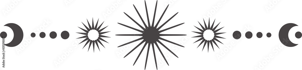 Celestial border with magic moon and mystic stars. Spiritual frame with fantasy elements. Astrology ornament with spiritual symbols of sun. Esoteric vintage minimal decoration Celestial border with magic moon and mystic stars. Spiritual frame with fantasy elements. Astrology ornament with spiritual symbols of sun. Esoteric vintage minimal decoration