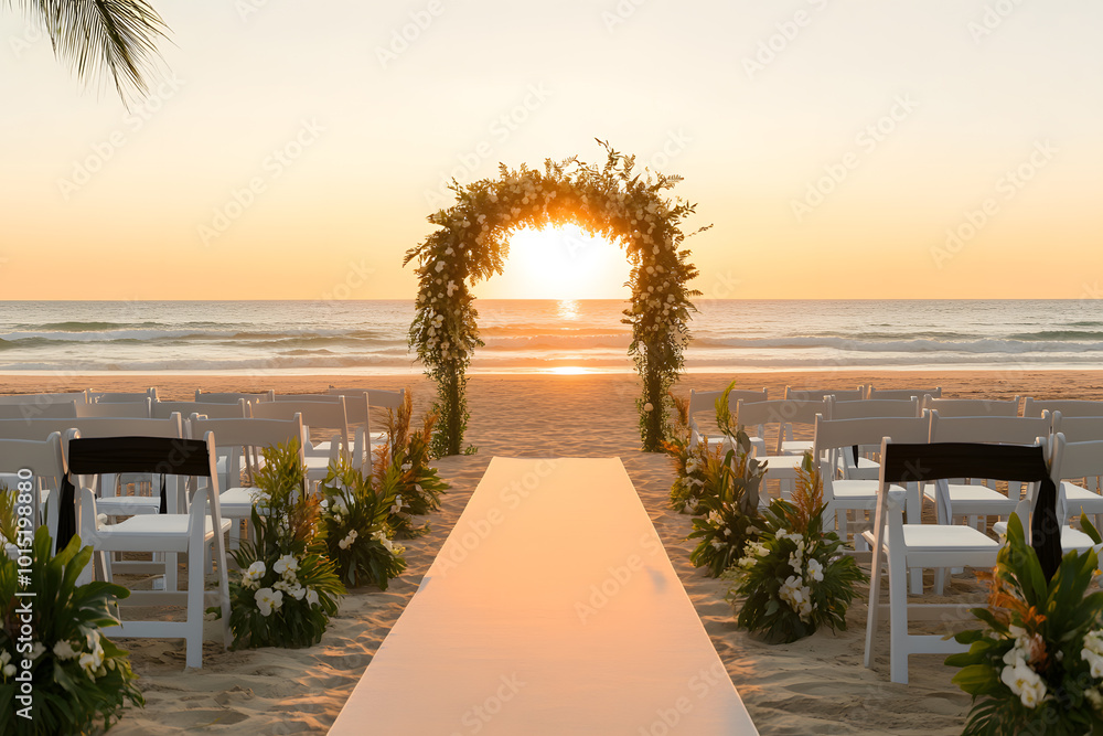 Fototapeta premium Romantic wedding ceremony on the beach sunset 