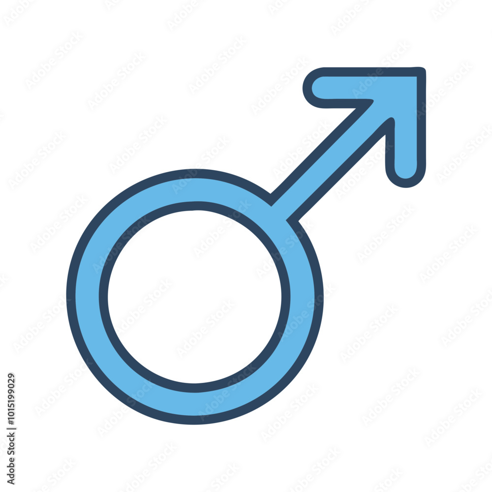 Blue male gender symbol outlined with black on white. Blue male gender symbol outlined with black on white.