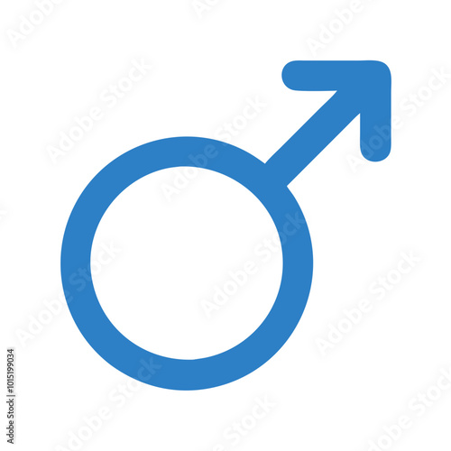 Simple blue male gender symbol on white background.