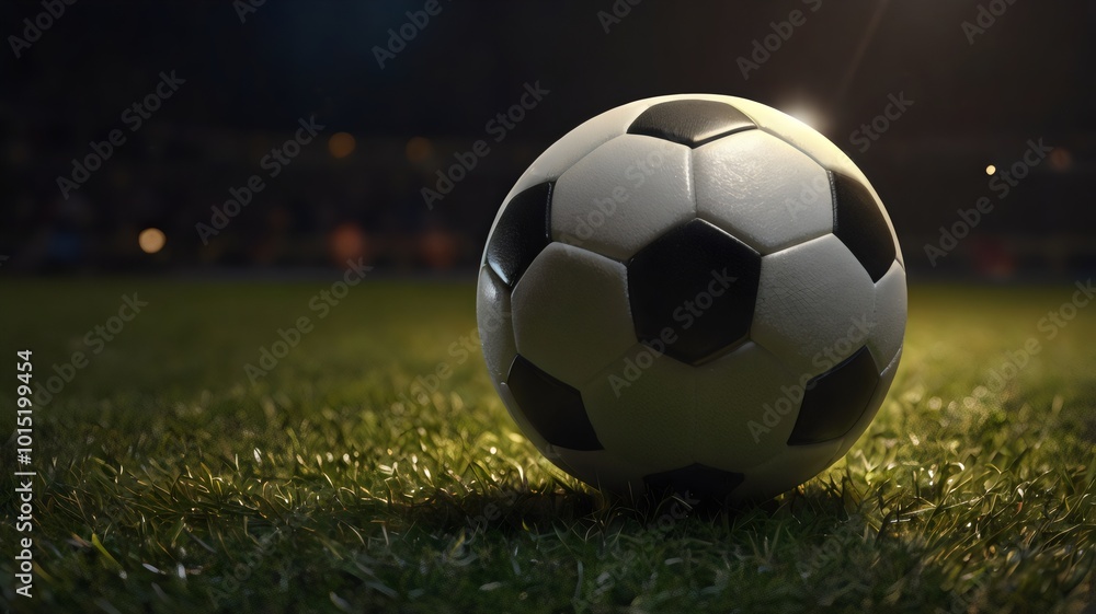 Obraz premium soccer ball on grass in the night