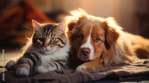 Cat and dog together isolated on white background.