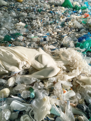 Massive accumulation of plastic waste and debris in landfill site AI generated photo