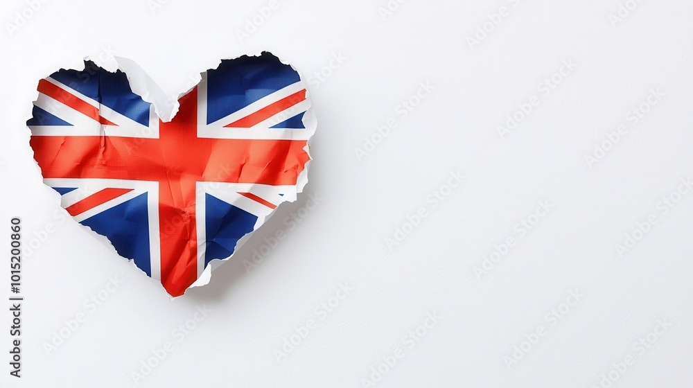 Fototapeta premium Heart-Shaped Hole in Paper Revealing UK Flag