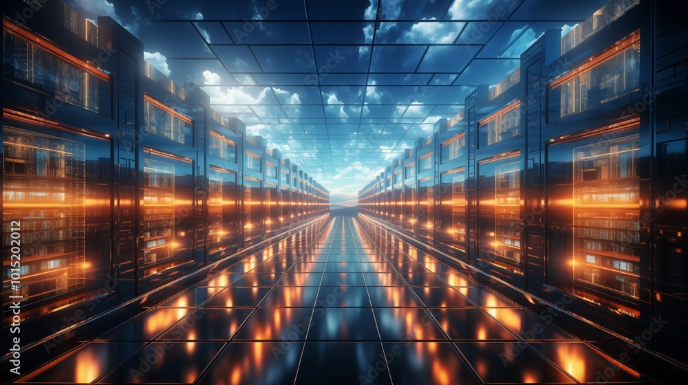 Cinematic Data center full of Server Racks, Server Networking room or Server center providing cloud storage facility and controlled and secure environment for hosting or Storage devices Cinematic Data center full of Server Racks, Server Networking room or Server center providing cloud storage facility and controlled and secure environment for hosting or Storage devices