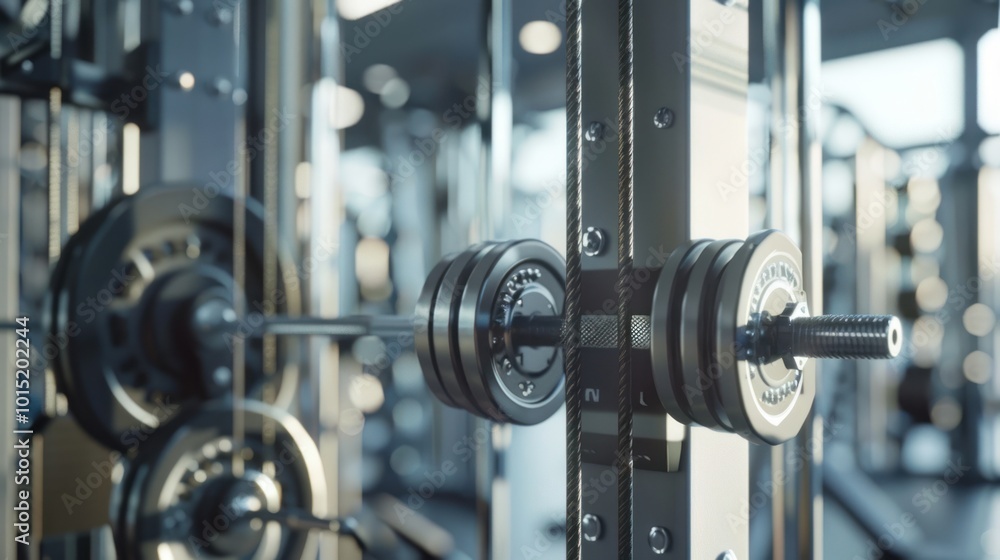 Close-up of a Weight Machine with a Barbell in a Gym Close-up of a Weight Machine with a Barbell in a Gym