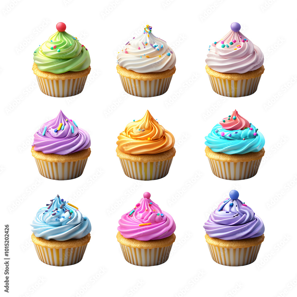 Colorful Cupcakes with Sprinkles. Illustration.on transparent, white background, isolate PNG Colorful Cupcakes with Sprinkles. Illustration.on transparent, white background, isolate PNG