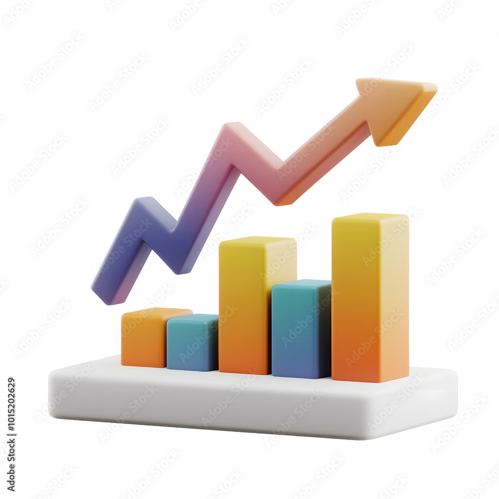 3D Arrow Up Above Chart Bars. Illustration.on transparent, white background, isolate PNG 3D Arrow Up Above Chart Bars. Illustration.on transparent, white background, isolate PNG