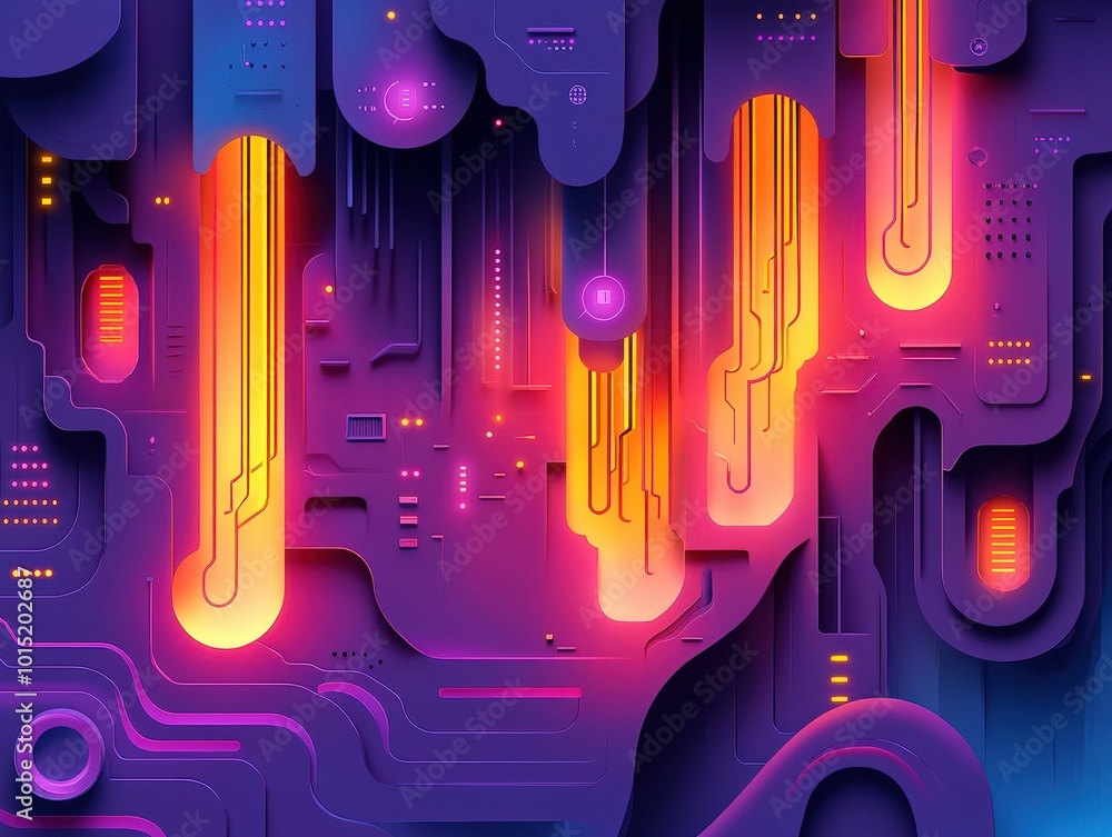 Obraz premium Futuristic Fiber Optic Technology - Minimalist Anime Vector Illustration