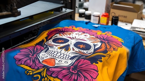 Colorful Sugar Skull T Shirt Design for Printing