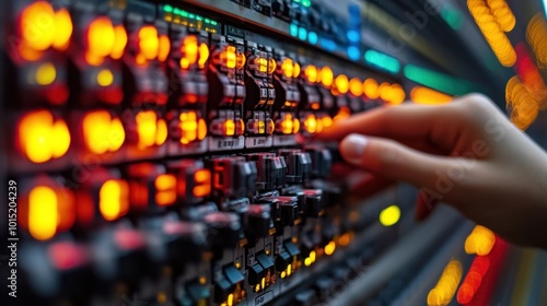 Employee working with a programmable logic controller PLC in a factory, demonstrating the role of automation in optimizing production processes
