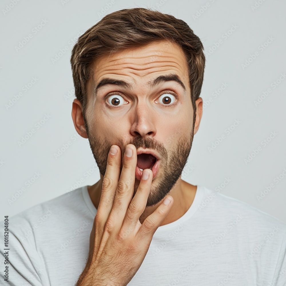 Man hears a secret notice. concept of curiosity and gossip. amazed expression. Man hears a secret notice. concept of curiosity and gossip. amazed expression.