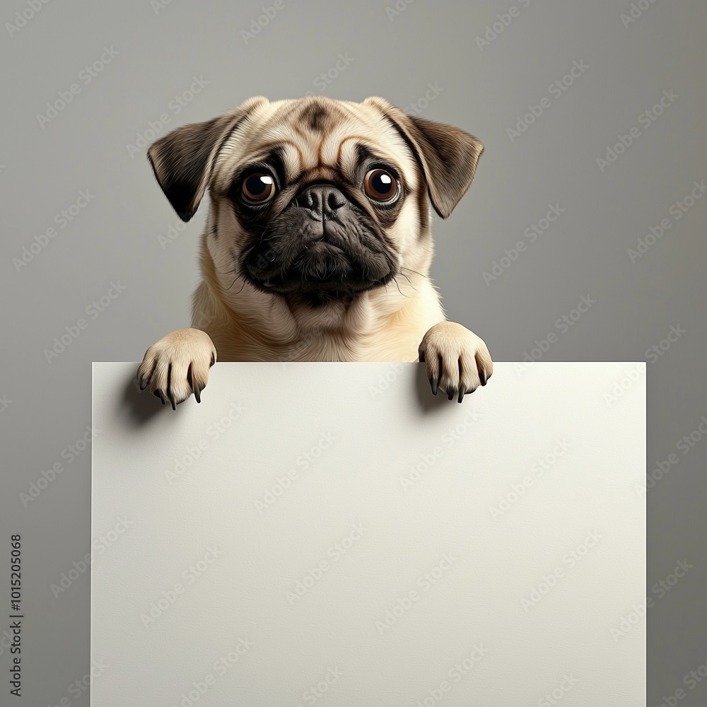 Pug dog with blank billboard. dog above banner or sign. pug dog. Pug dog with blank billboard. dog above banner or sign. pug dog.