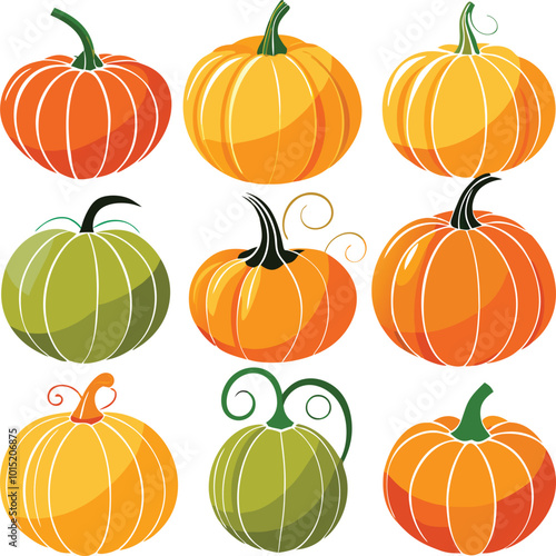 Set of colorful pack of halloween pumpkins collections